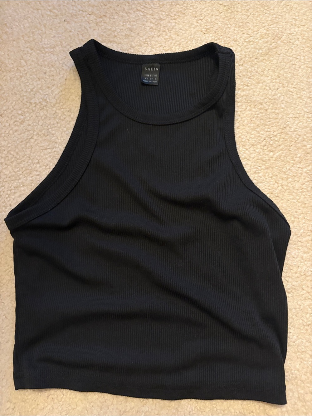 SHEIN Black Ribbed Sleeveless Crop Top